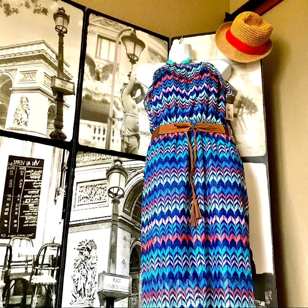 NWT BOUTIQUE BRAND | Versatile Maxi Dress or Beach Pool Swim Coverup & Belt SzL